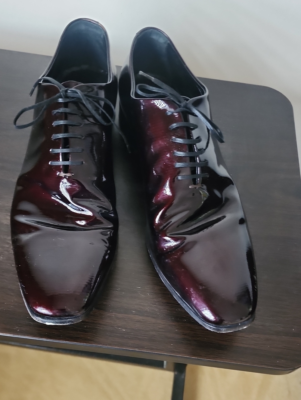 Haider Ackermann Glossy Oxford Shoes in Dark Burgundy and Brown